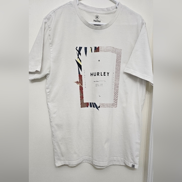 Hurley Tee Shirt Mens L White Crew Neck Logo Graphic Tee Short Sleeve Cotton - Picture 1 of 4